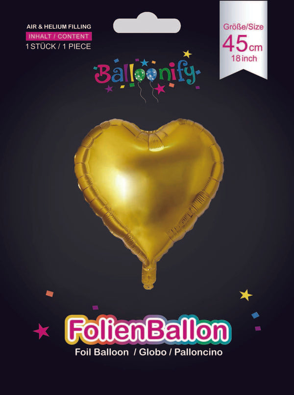 Folienballon Herz in Gold, 45cm