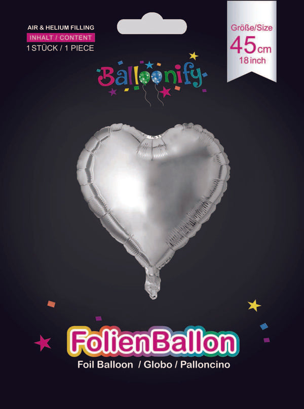Folienballon Herz in Silber, 45cm