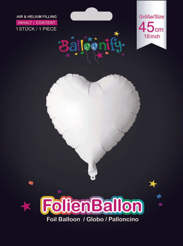 Folienballon Herz in Weiß, 45cm