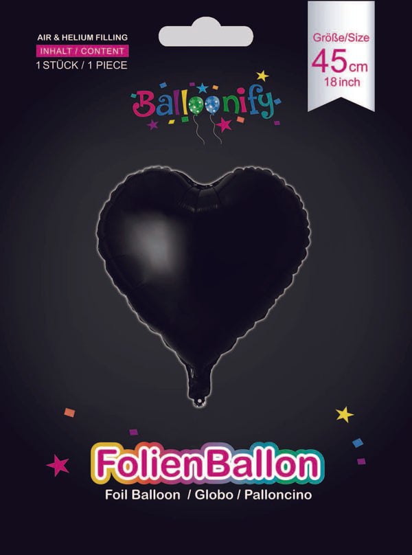 Folienballon Herz in Schwarz, 45cm