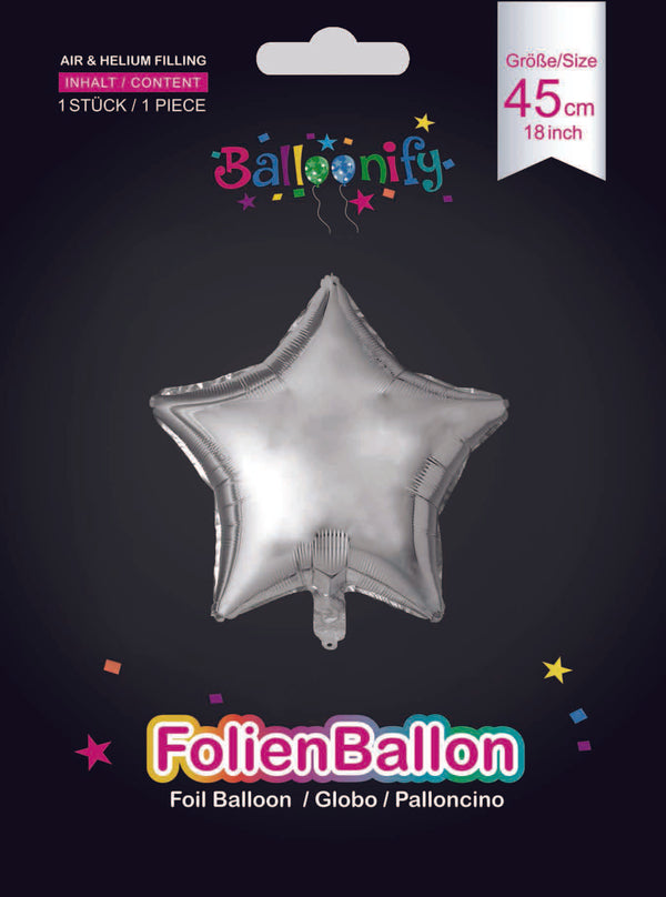 Folienballon Stern in Silber, 45cm