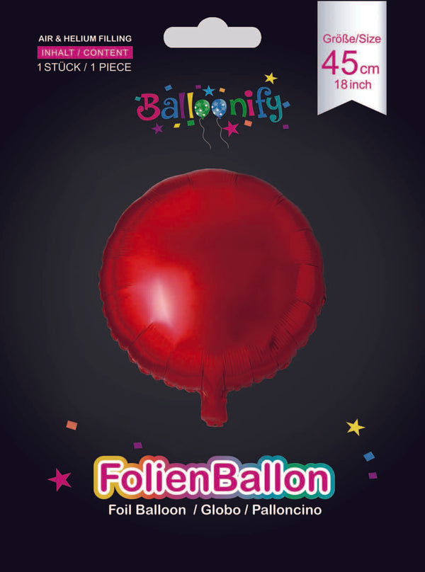 Folienballon Rund in Rot, 45cm