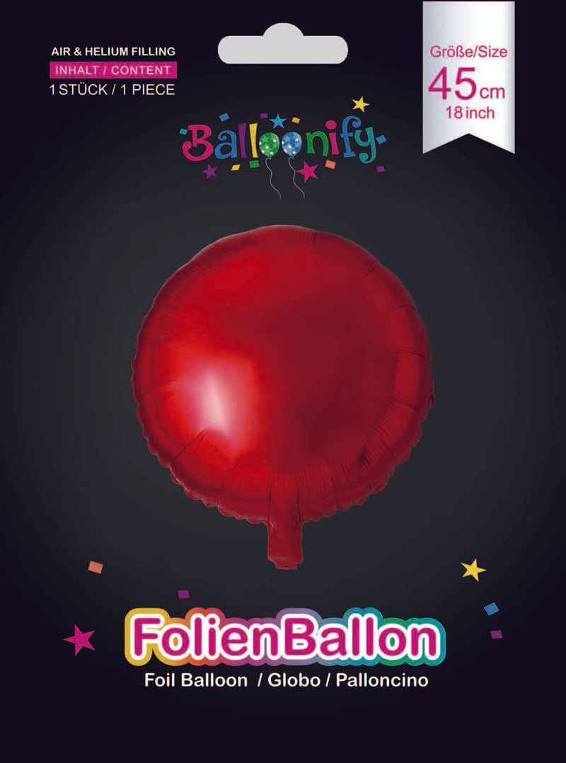 Folienballon Rund in Rot, 45cm